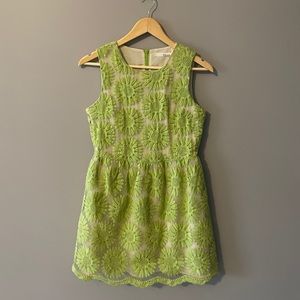 Ellison Sleeveless Green Daisy Knee Length Dress